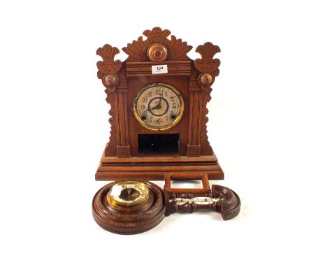 An American Welch mantel clock and a barometer