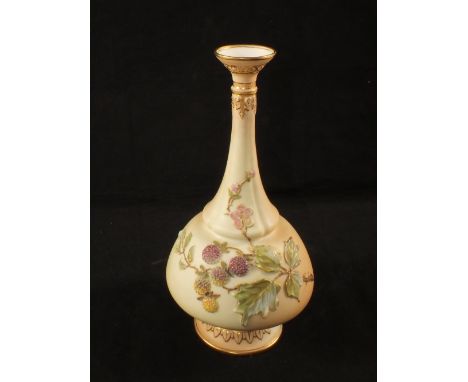 A Royal Worcester narrow neck blush ivory vase with relief floral decoration, height 8 1/2"