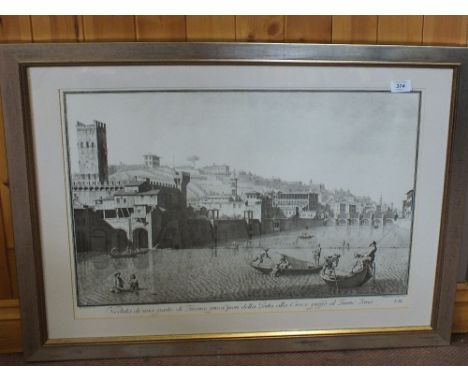 J.Zakesi, Italian print of a Florence river scene with fishermen, 1926