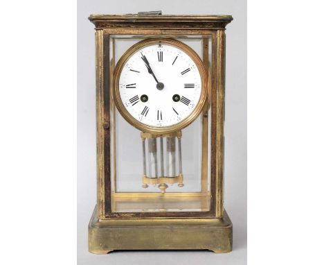 A Brass Four Glass Striking Mantel Clock, circa 1880, with twin-tube mercury pendulum, 27cm high