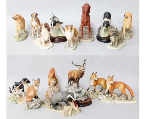 Border Fine Arts Wildlife and Dog Models, including; 'Red Stag', model No. 151 by David Walton, on wood base; 'Springer Spani