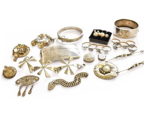 A Quantity of Jewellery, comprising of various silver and white metal jewellery including two bangles, two bracelets, three b