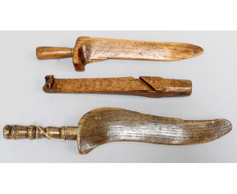 Three Late 19th Century Knitting Sticks, comprising an oak gull wing stick with turned handle, 27cmanother similar, 22.5cman 