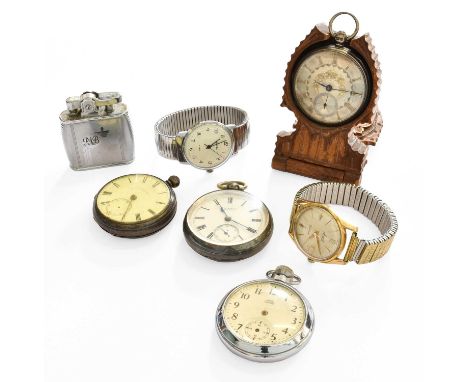 Three Silver Pocket Watches, Smiths Empire Nickel Plated Pocket Watch, Pocket Watch Holder, Two Gents Wristwatches and A Rons