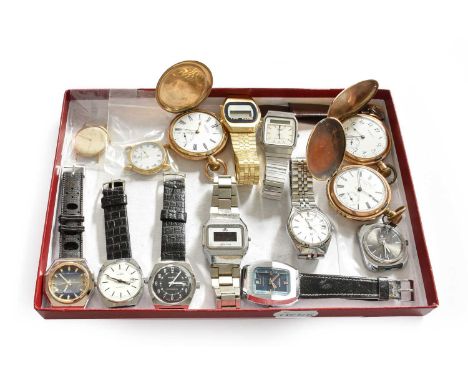 A Selection of Gent's Wristwatches and Pocket Watches, Comprising of, A Tissot Manual Wound Wristwatch, Seiko Quartz Digital 