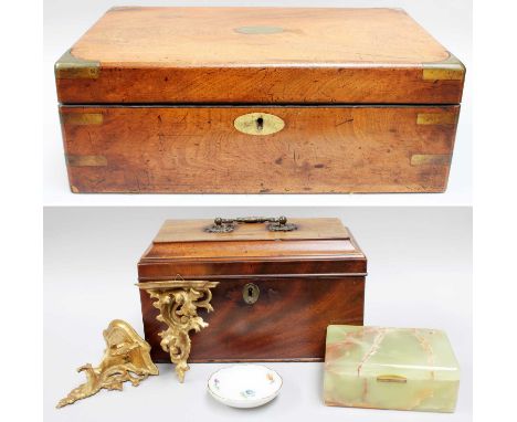 A 20th century Meissen Pin Dish, a Betjemann's patterned onyx cigarette box, a pair of gilt gesso miniature wall brackets, a 
