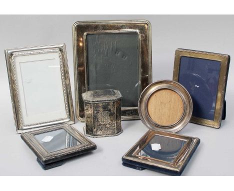 Group of Silver Photograph Frames, another larger frame and a silver caddy (7)