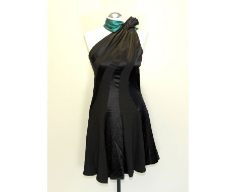 Alexander Van Baalen, three sample dresses, a black silk halter dress with pink neck tie (44/41/freefall), a black bias cut s