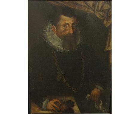 Continental school (possibly 17th century) - Three quarter length portrait of a gentleman in 17th century style costume, his 