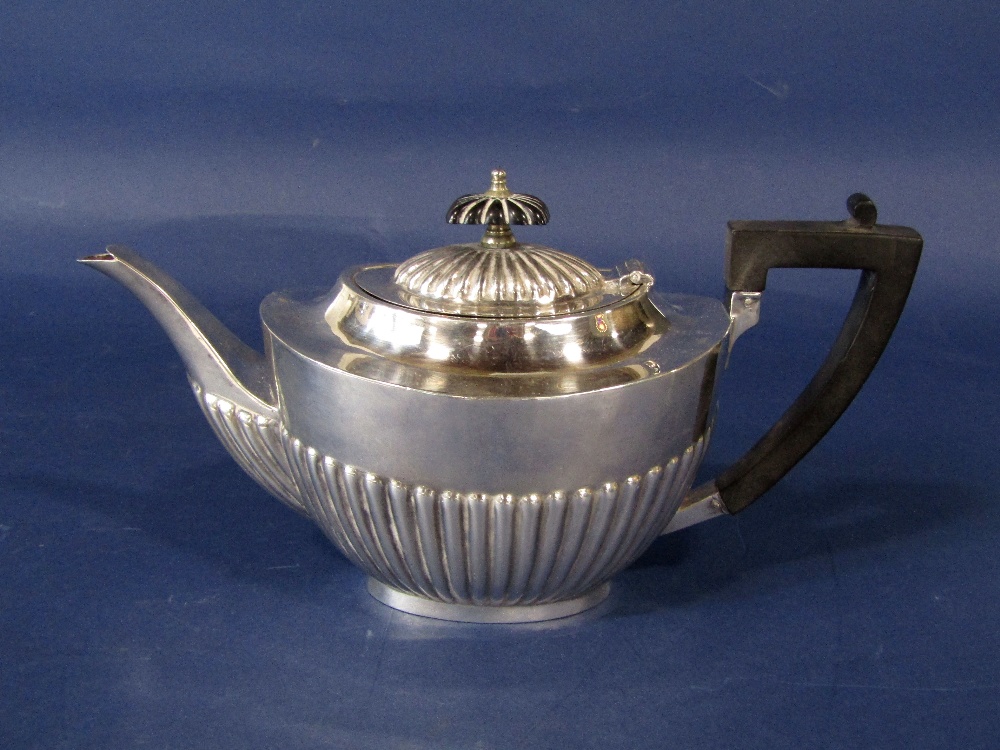 Early 20th century silver half fluted tea pot, maker Alex Clark