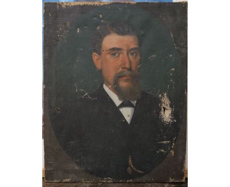 19th century school - Bust length portrait of a bearded gentleman in black suit, oil on canvas, 65 x 50cm, unframed