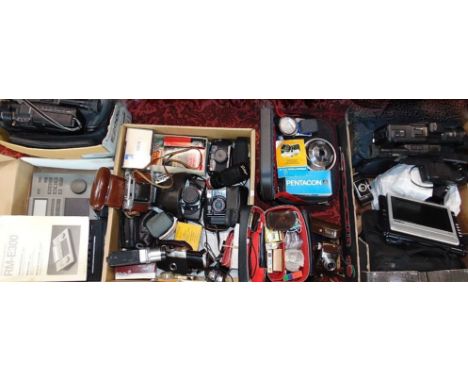 A large collection of mixed optical and camera equipment to include various lenses, vintage cameras, camcorder's, etc