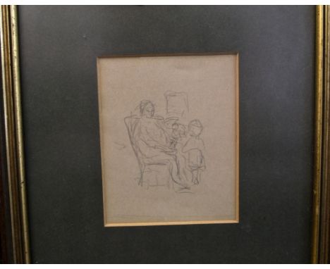 Attributed to George Smith (1829-1901) - pencil sketch of a parent and child, unsigned but with label verso, 11 x 9cm, a furt