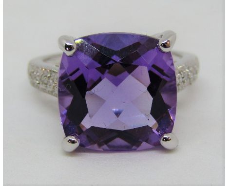 9ct white gold amethyst and diamond fancy dress ring, size K, 4.1g