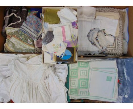 Large collection of antique and vintage textiles to include eleven christenig/ baby gowns, tablecloths with hand worked croch