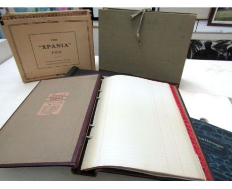 A collection of three vintage journals and ledgers, two expanding concertina file cases, etc 