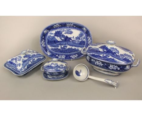A extensive collection of Wedgwood Fallow Deer pattern blue and white printed dinnerwares comprising large oval tureen, cover