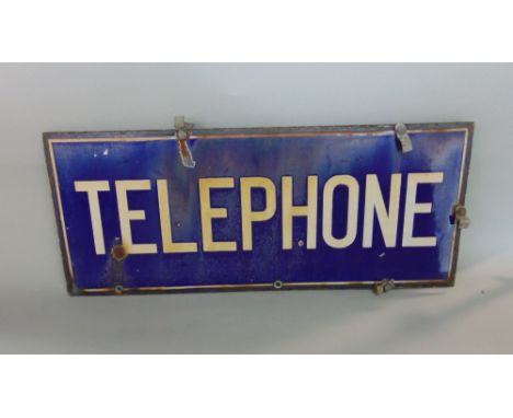 Vintage enamel double sided telephone sign, 56cm long