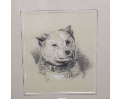 NV Anstee (British early 20th century) - After Sir Edwin Landseer - Humorous portrait of a dog, charcoal and chalk on paper, 