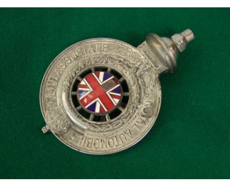A vintage enamel Royal Automobile Club Associate car badge with union jack centre