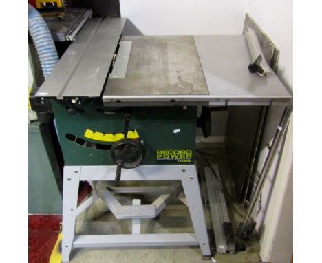 A Record Power TS200C workshop electric circular saw bench and stand with side table, 10 inch blade