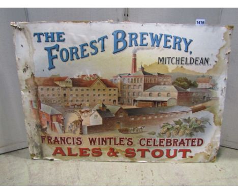 A vintage printed compressed cardboard sign advertising The Forest Brewery Micheldean, etc (AF) 81 cm x 56 cm