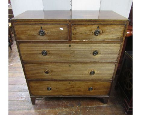 Early 19th century mahogany chest of three long and two short drawers with caddy top on bracket supports, 102 cm wide