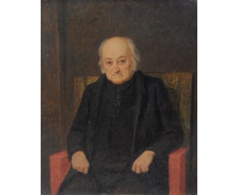 19thC British School.  Portrait of a seated gentleman, Benjamin Gibbons 'The Elder', oil on board, label verso, 18.5cm x 15cm