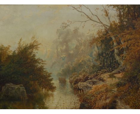 R Ellis Wilkinson (fl. 1874-1890).  The Kingfisher's Haunt, oil on canvas, signed, titled and dated 1880 verso, 49.5cm x 75cm