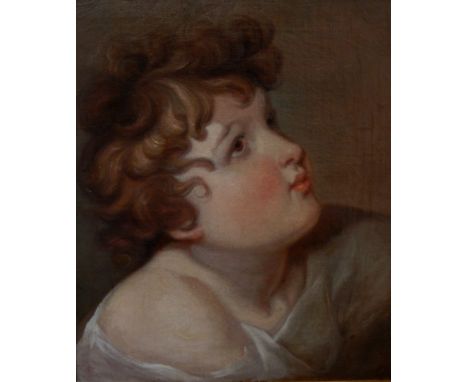 19thC School.  Head and shoulders portrait of a young child in the classical style, oil on canvas, 30cm x 25cm.