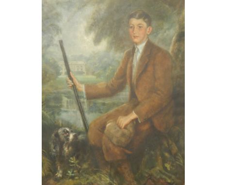 Alfons Purtscher (1885-1962). Portrait of a young gentleman with gun dog, oil on canvas, signed and dated 1929, 125cm x 100cm