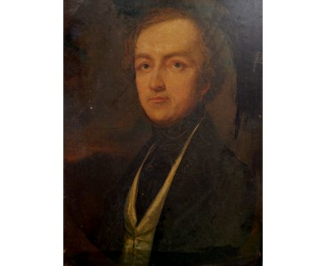 19thC British School.  Portrait of a gentleman, oil on board, 17cm x 12.5cm