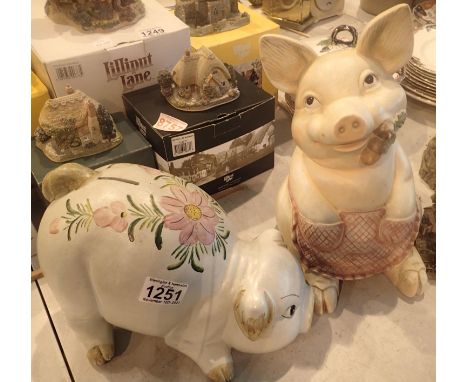 Pair of large ceramic piggy banks, H: 30 cm. Not available for in-house P&amp;P, contact Paul O'Hea at Mailboxes on 01925 659