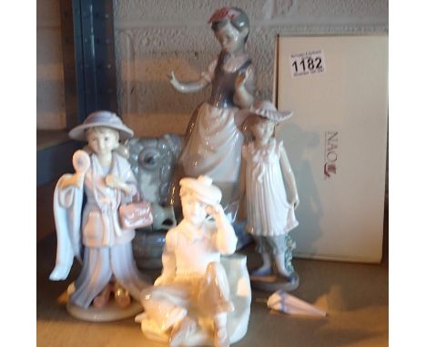 Four mixed ceramic figurines including Nao, Coalport etc. Not available for in-house P&amp;P, contact Paul O'Hea at Mailboxes