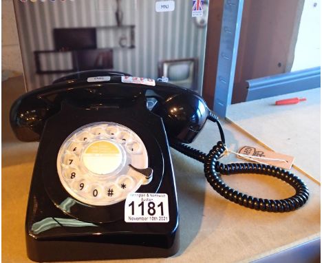 Black, GPO746 Retro rotary telephone replica of the 1970s classic, compatible with modern telephone banking and any standard 