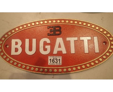 Cast iron Bugatti wall sign, L: 35 cm. P&amp;P Group 2 (£18+VAT for the first lot and £3+VAT for subsequent lots) 