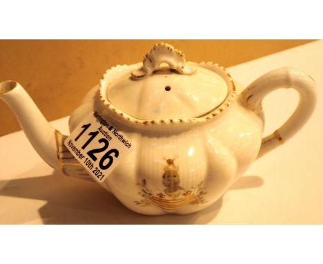 Shelley Bachelor teapot with Blackpool Crest decoration, reg no 272101, L: 15 cm. P&amp;P Group 2 (£18+VAT for the first lot 