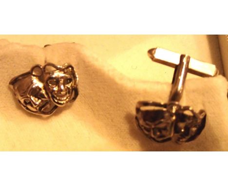 Pair of white metal cufflinks with theatrical masks. P&amp;P Group 1 (£14+VAT for the first lot and £1+VAT for subsequent lot