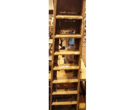 LES nine tread wood step ladder. Not available for in-house P&amp;P, contact Paul O'Hea at Mailboxes on 01925 659133 