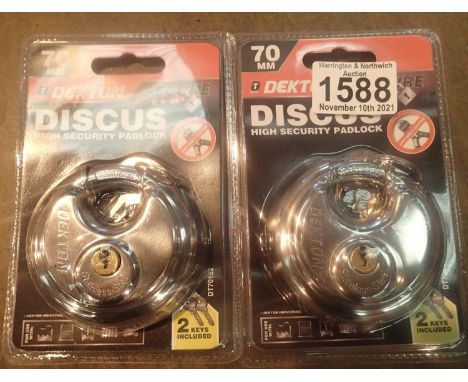 Two new discus high security padlock. P&amp;P Group 1 (£14+VAT for the first lot and £1+VAT for subsequent lots) 