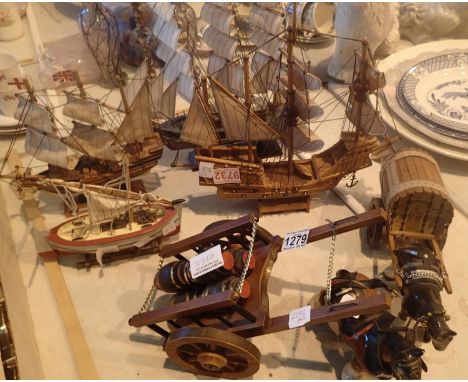 Collection of model sailing ships and a horse and carriage. Not available for in-house P&amp;P, contact Paul O'Hea at Mailbox