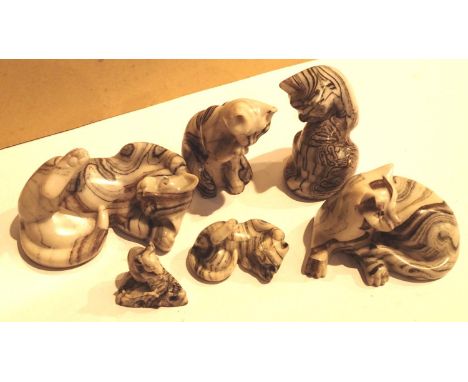 Six miniature cat figurines with black stripes. P&amp;P Group 1 (£14+VAT for the first lot and £1+VAT for subsequent lots) 