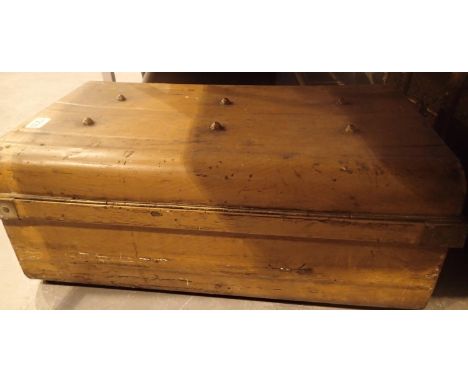 Vintage twin handled metal trunk, 40 x 69 x 28 cm H. Not available for in-house P&amp;P, contact Paul O'Hea at Mailboxes on 0