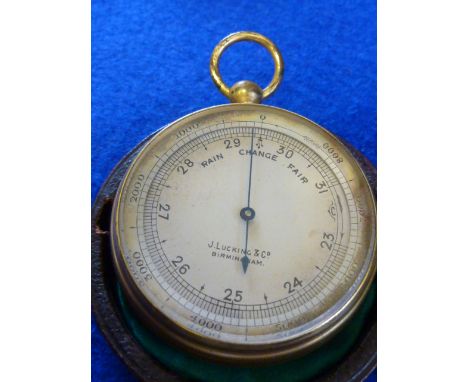 A 19th Century leather cased Travelling Barometer, the dial signed J Lucking & Co., Birmingham