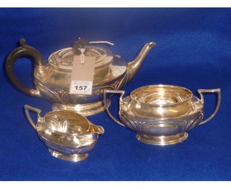 A three piece Art Nouveau silver Tea Service, London 1908 by Ackroyd Rhodes, total weight 738g