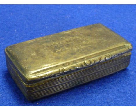 A hallmarked silver Georgian rectangular shaped Snuff Box having gilded interior and vacant rectangular cartouche, makers mar