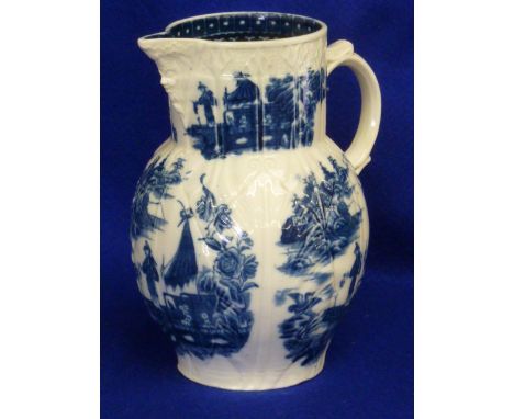 A ceramic "sparrow beak" style Jug (probably late 18th Century Worcester), with restorations, transfer decorated in the fishe