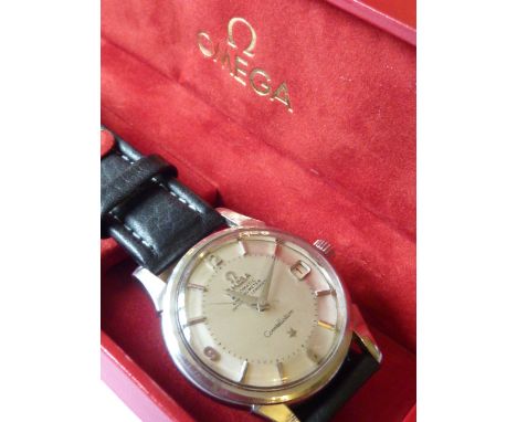 A gentleman's steel cased Omega Automatic Chronometer Constellation Wristwatch, the silver dial (fully signed) with baton mar