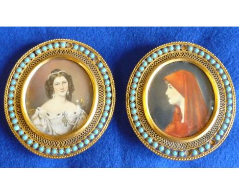 Two oval Portrait Miniatures after the original paintings by Joseph Karl Stieler and Jean- Jacques Henner depicting the famou