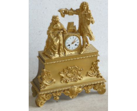 A good large 19th Century eight day figural ormolu Mantel Clock, the male and female figure within an operatic scene above a 